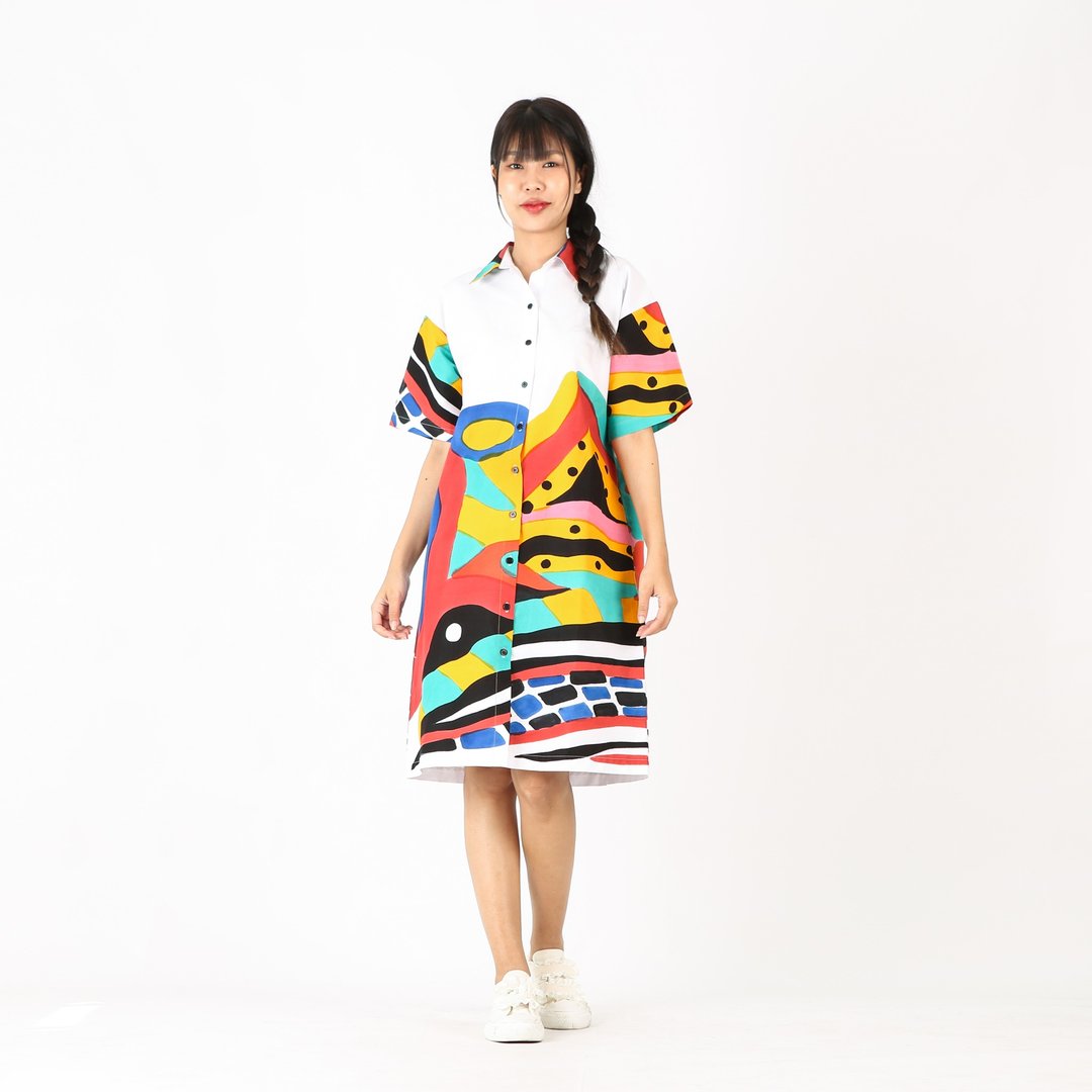 Dress Shirt Cotton Hand Paint Collection Land Of Art SS24-11 - 洋装/连衣裙 - 棉 多色