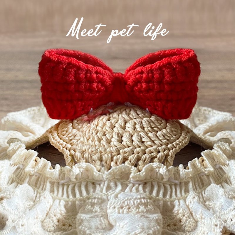 蝴蝶结花边草帽 | 宠物领巾套装 狗猫领巾 大蝴蝶结 可爱草帽 - 订制抱枕/饰品 - 其他材质 