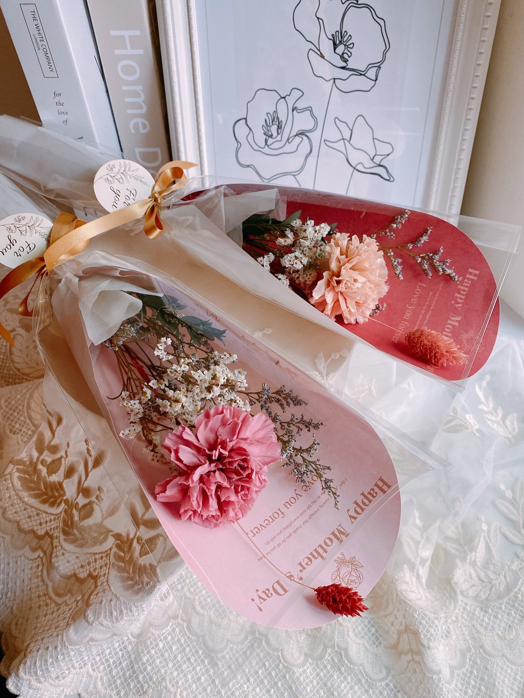 永生花 干燥花 索拉花 花束 康乃馨 扩香 母亲节 礼物 - 干燥花/捧花 - 植物．花 红色
