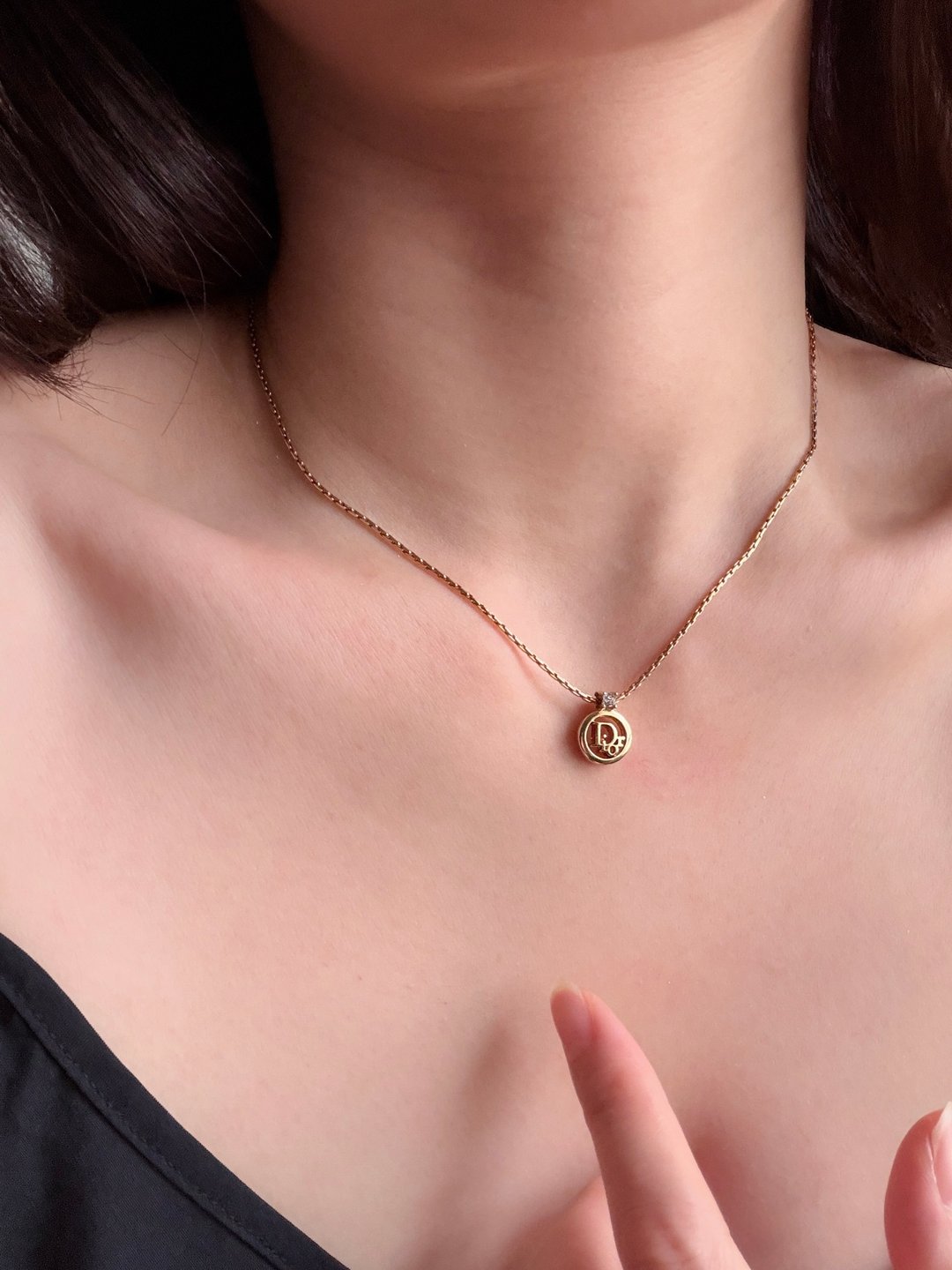 中古正品 Christian Dior 迪奥水钻镀金项链 颈链 古董饰品 礼物 - 项链 - 其他金属 金色