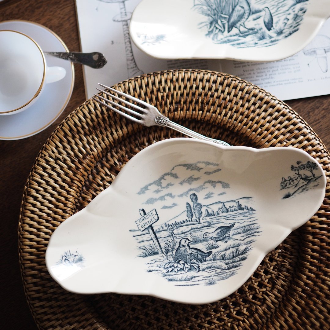 19世纪法国古董 Longchamp Ravier 开胃小菜盘子 - 盘子/餐盘/盘架 - 陶 蓝色