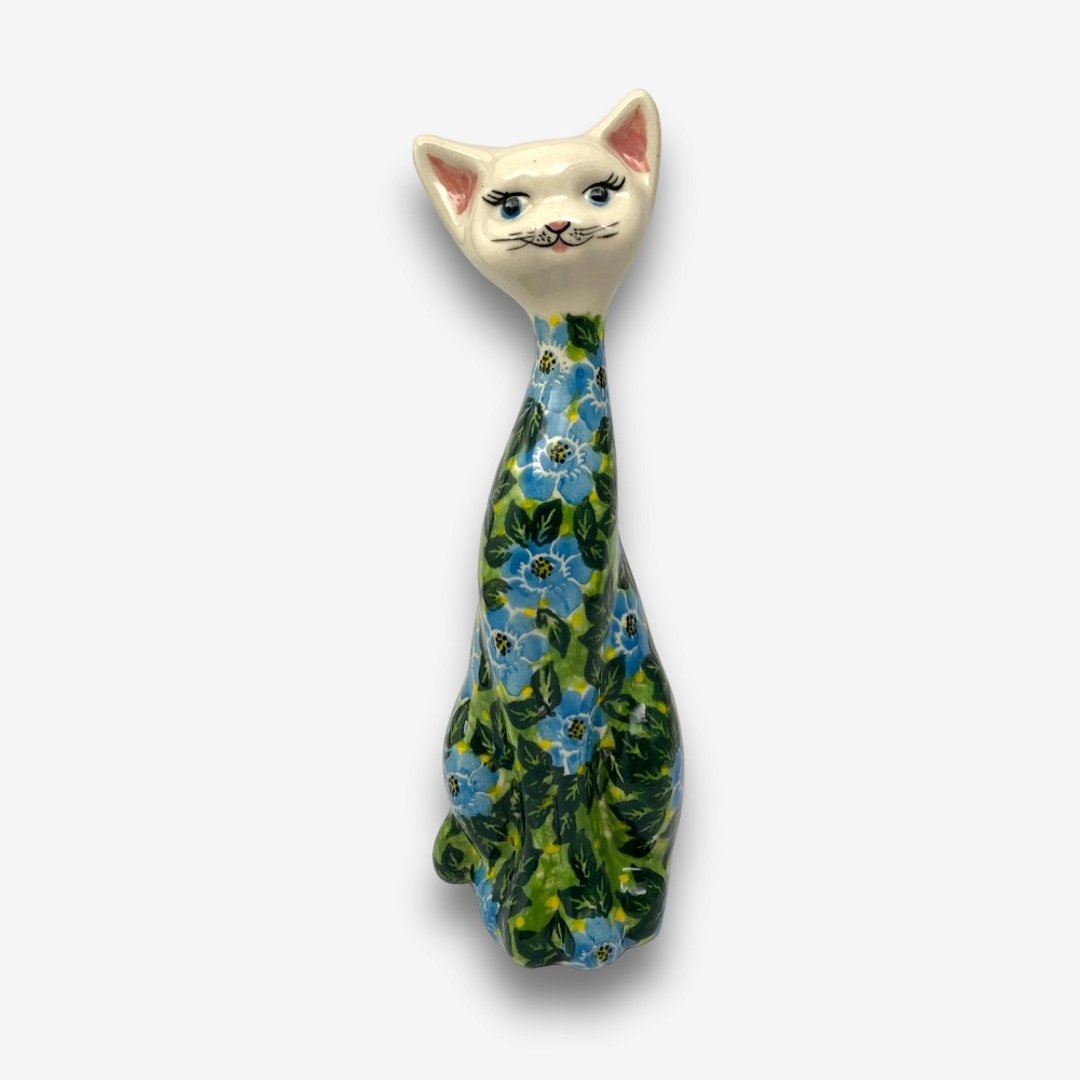 波兰手绘手工陶-猫咪摆饰 21cm 富贵蓝系列 设计师款 - 摆饰 - 陶 绿色