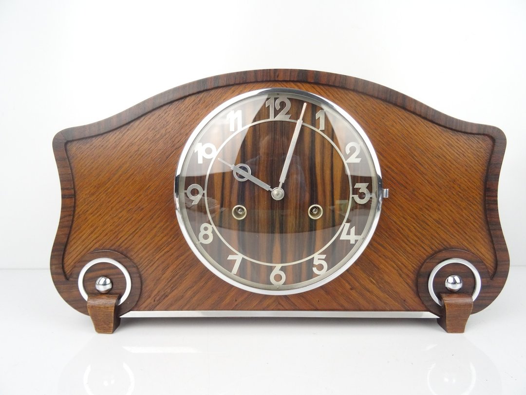 德国 Junghans 古董壁炉钟 – 八日链座钟，1930 年代 - 时钟/闹钟 - 木头 咖啡色