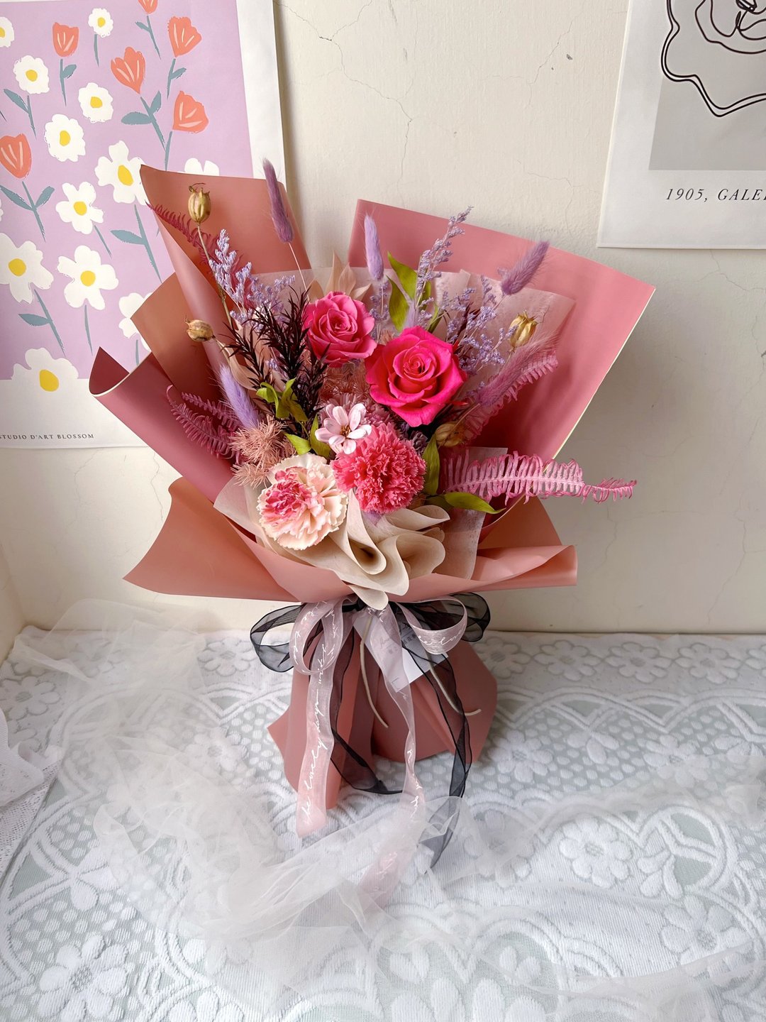 【flower-of-life】莓果色永生花束 日本永生花 生日花束 生日 - 干燥花/捧花 - 植物．花 多色