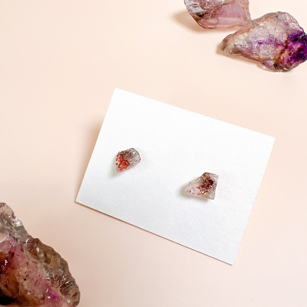 超高频率水晶 超七耳环 天然石 水晶耳环 饰品 - 耳环/耳夹 - 水晶 多色