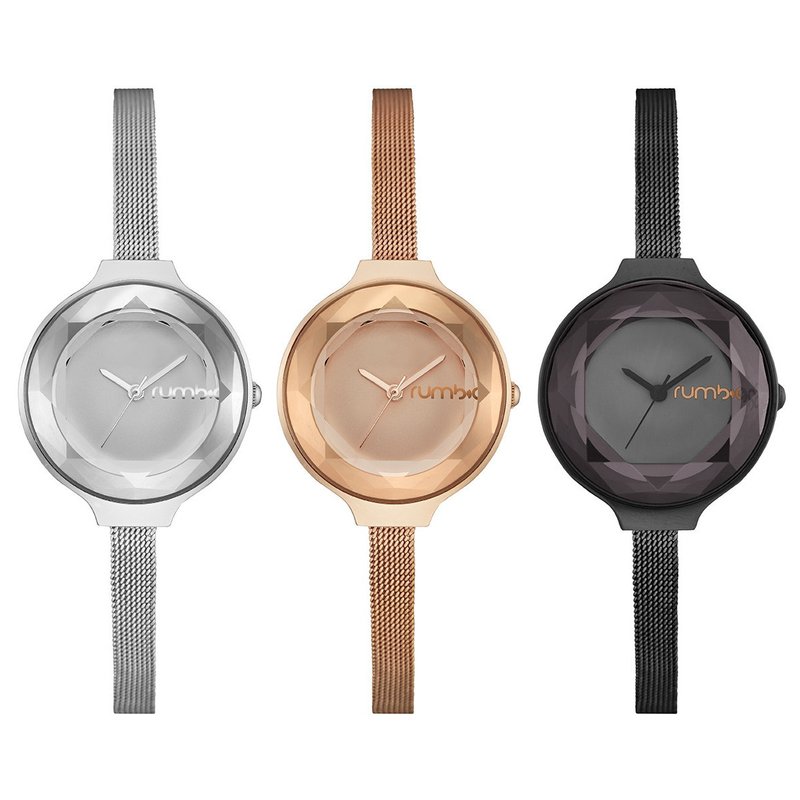 { Rumba Time } 美国 纽约 潮流 时尚 表牌 Orchard Gem Mesh- 黑钻石/玫瑰金/时尚银 - 女表 - 其他金属 多色