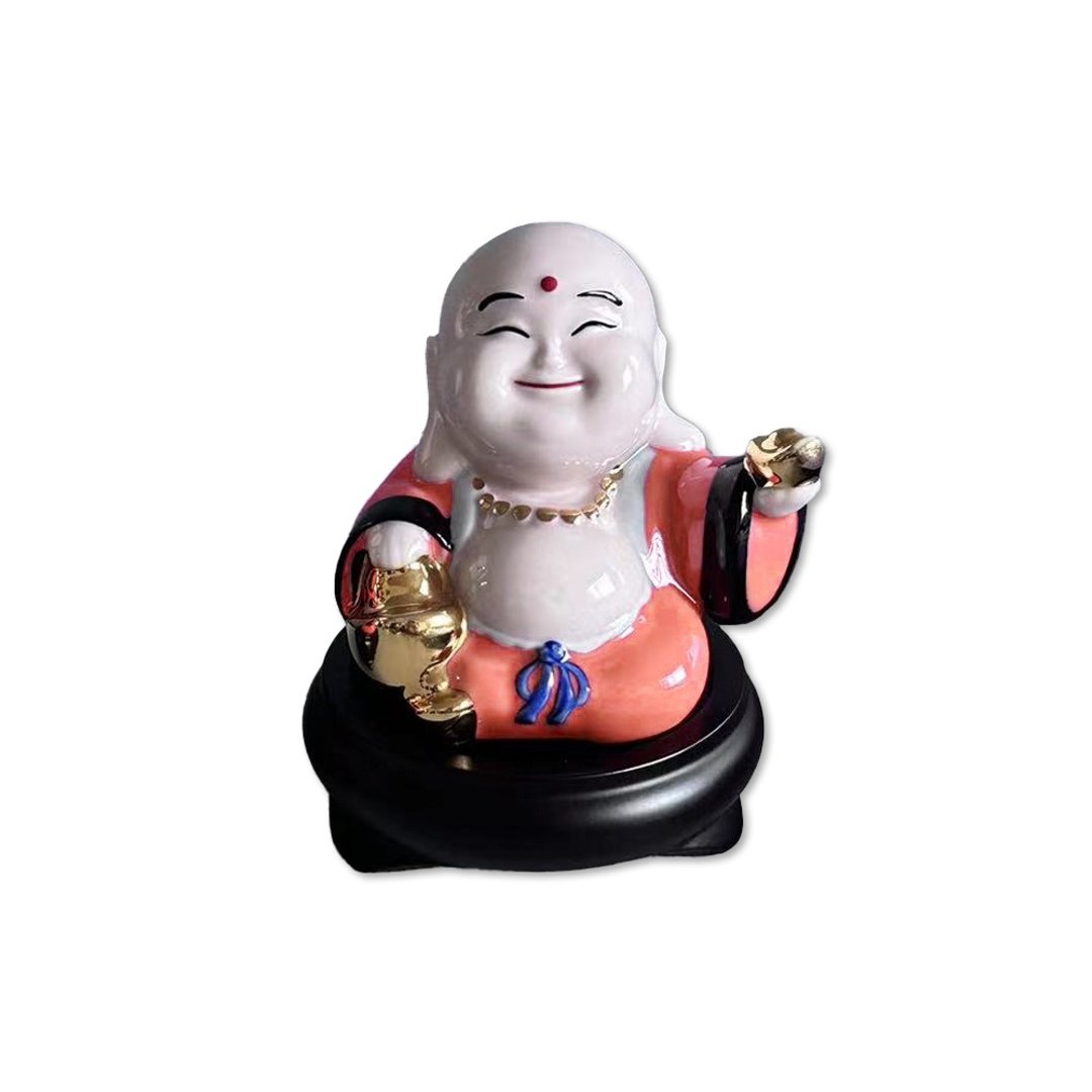 弥勒佛摆饰 / 小 / 三彩红 / 鎏金 (含木座) - 摆饰 - 瓷 多色
