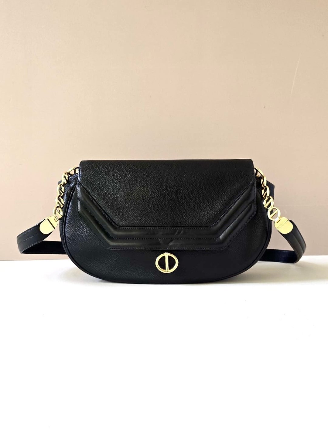 绝版中古包 Dior 黑金鱼子酱元宝包 单肩包 侧背包 斜背包 侧孭包 - 侧背包/斜挎包 - 真皮 黑色