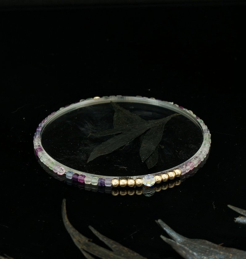 轻奢风 2.5mm 小魔方水晶 莹石 14KGF Swarovski 配珠手链 - 手链/手环 - 宝石 