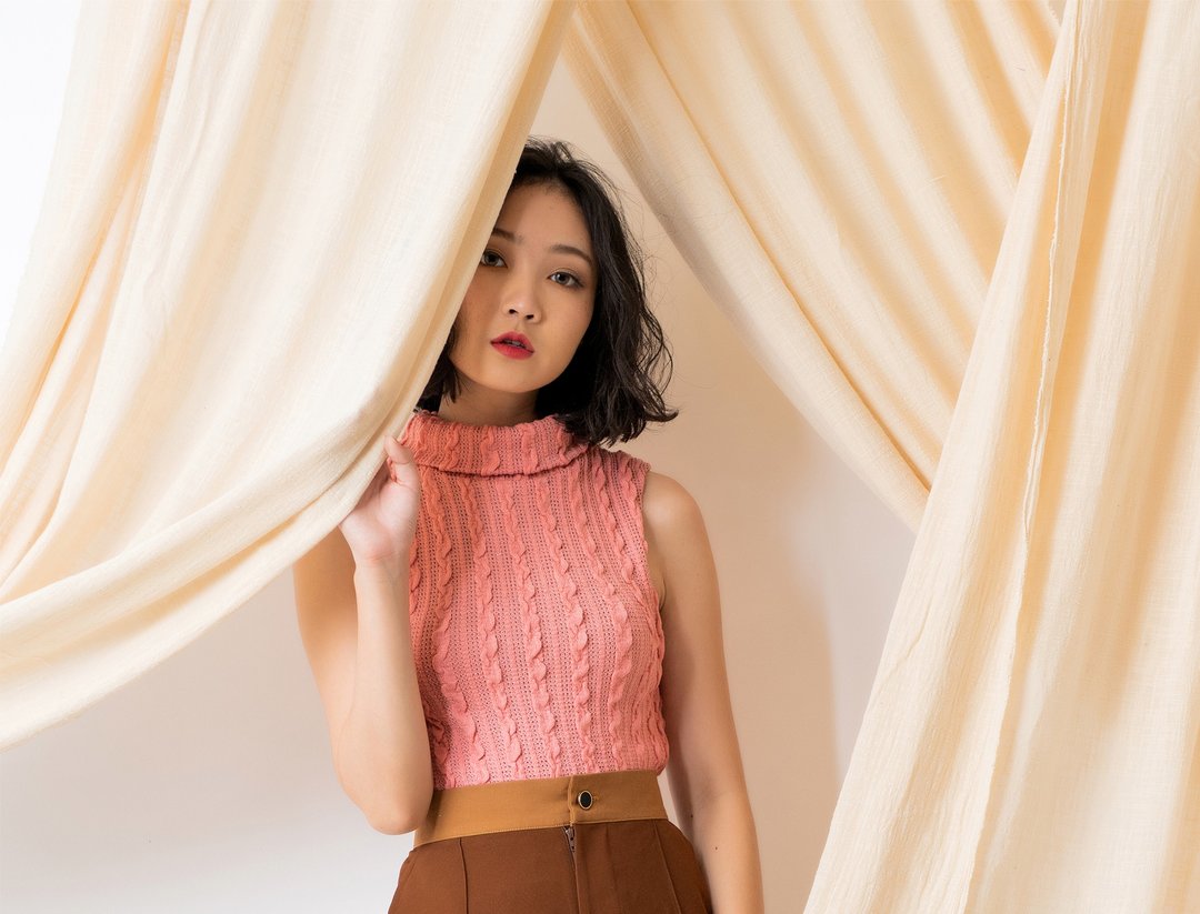 为你写诗 针织无袖背心Vintage Style Knit Top - 女装背心 - 聚酯纤维 粉红色