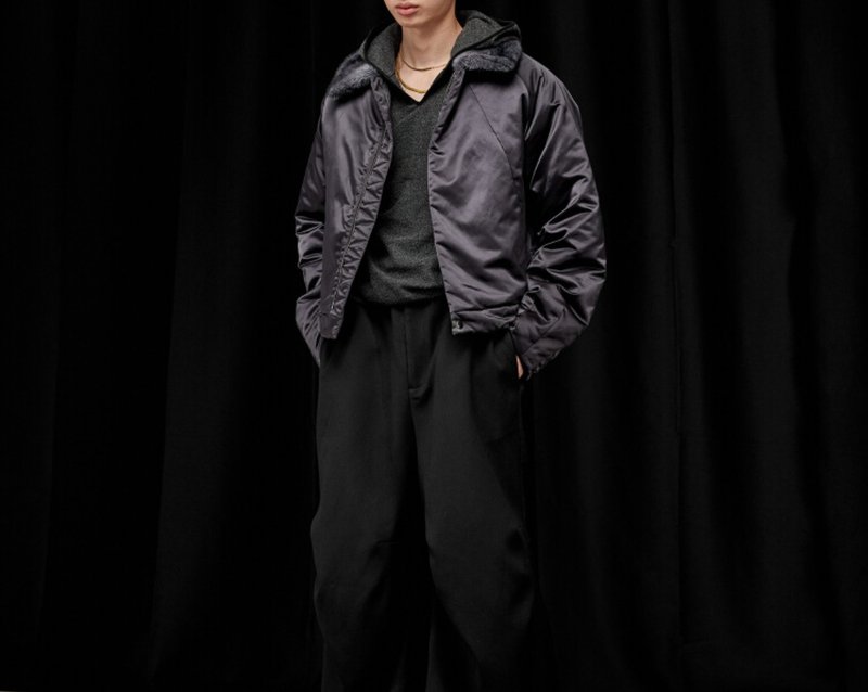 【夜明珠】貂毛领光泽感/短宽结构/BOMBER/夹克棉服 - 男装外套 - 棉．麻 灰色