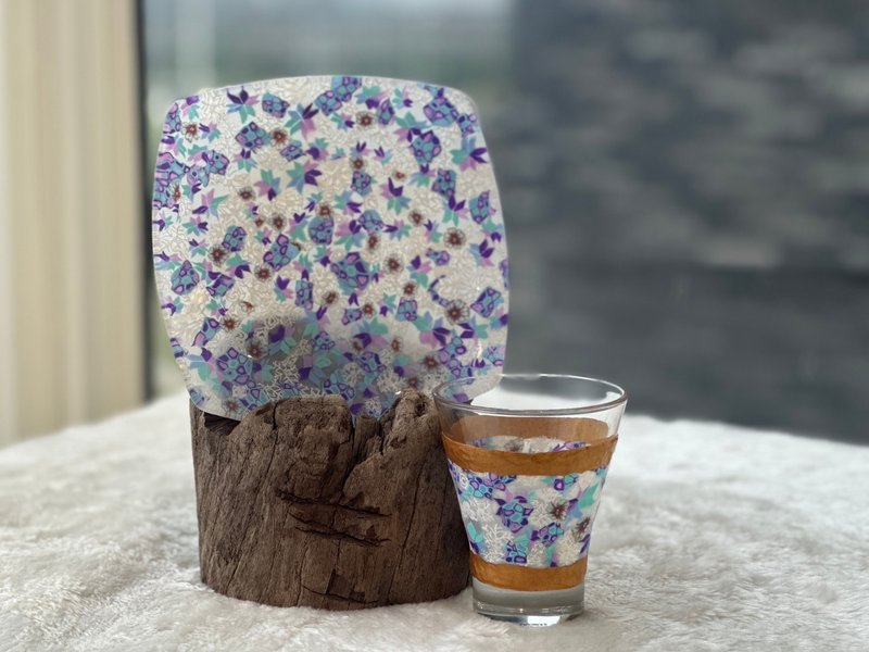 【手作软陶盘】紫韵花影・玻璃与软陶的共鸣 - 盘子/餐盘/盘架 - 陶 