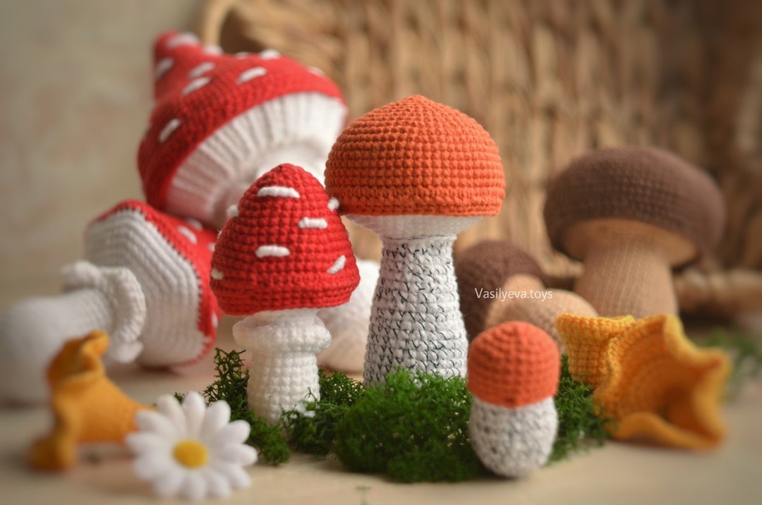 Mushroom set. Crocheted educational toys for children. Acquaintance with nature - 玩具/玩偶 - 棉 多色