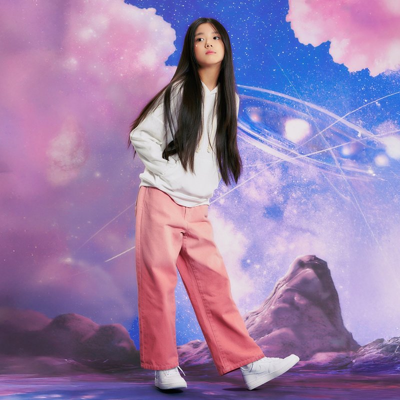 渐层牛仔裤粉色 - 童装裤 - 棉．麻 粉红色