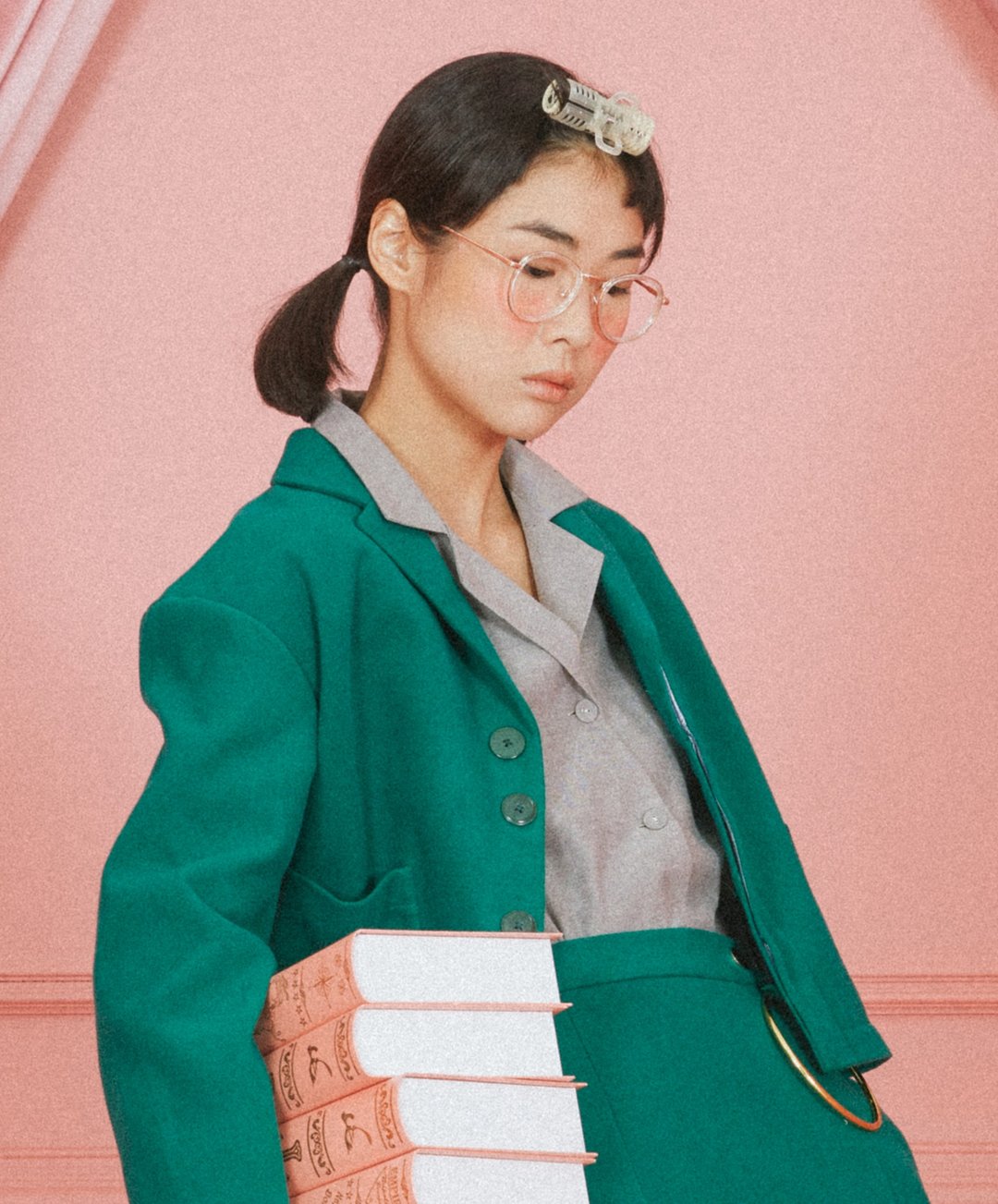 睡衣复古V领衬衫 - 女装衬衫 - 棉 灰色
