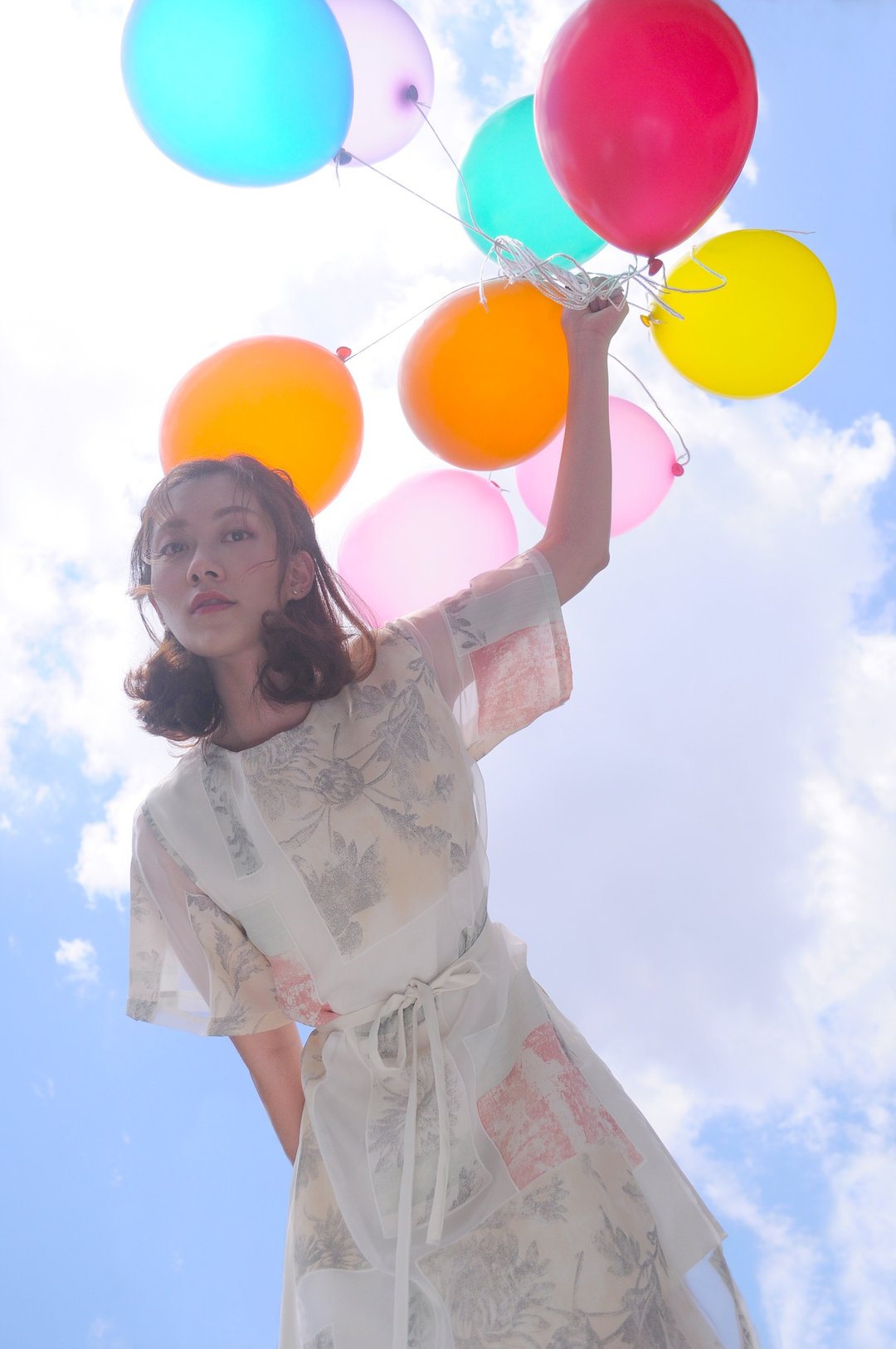 Savannah Dress彩粉色印花纱织双层连身裙 - 洋装/连衣裙 - 棉．麻 黄色