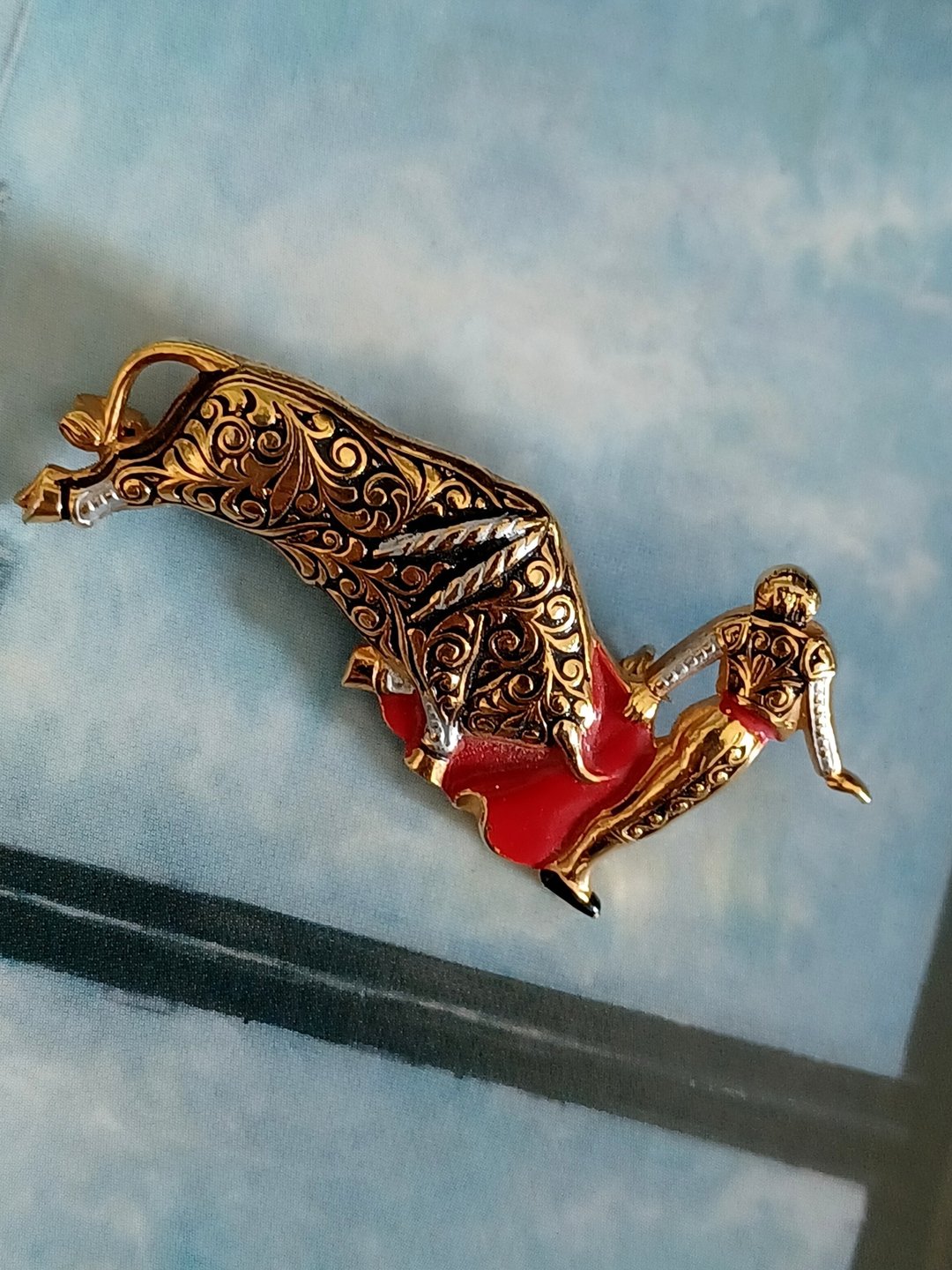 vintage jewelry 西班牙 大马士革镶嵌工艺 华丽斗牛士 别针 - 胸针 - 其他金属 