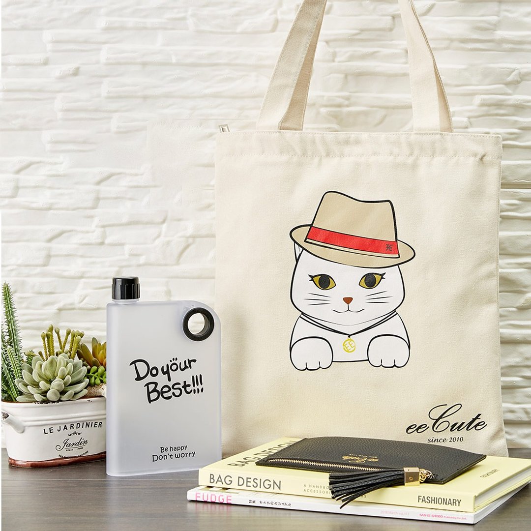 eeCute 遇见猫EE帆布提袋(可手提.肩背)(知性米) - 侧背包/斜挎包 - 棉 灰色