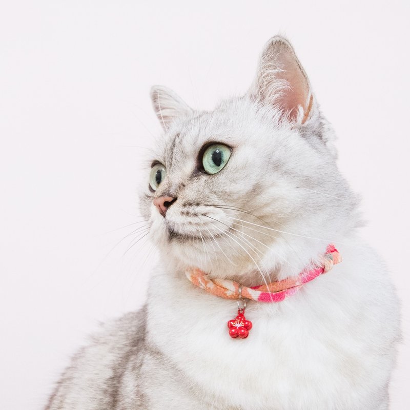 安全项圈 猫狗项圈 日本犬猫和布项圈(可调式)杏桃樱+红梅铃 - 项圈/牵绳 - 丝．绢 粉红色