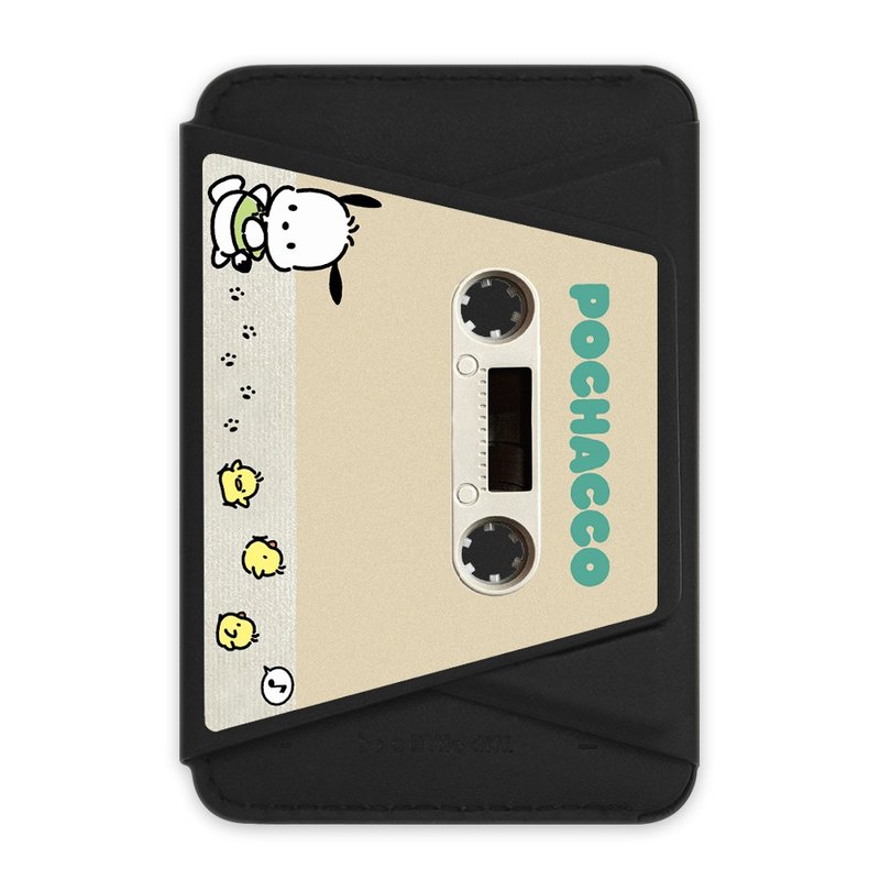 Pochacco帕恰狗－支架磁吸卡包 复古卡带黑色款 手机支架 - 手机座/防尘塞 - 人造皮革 黑色