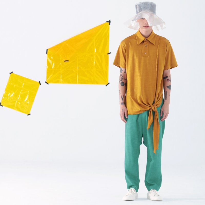 中性棕黄色扭结针织上衣(另有黑色款式) - 男装上衣/T 恤 - 棉．麻 橘色