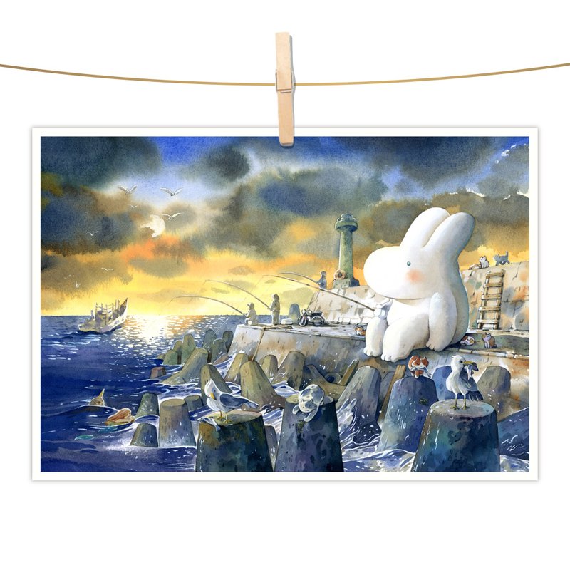 afu水彩插画明信片 - 海堤时光 - 卡片/明信片 - 纸 