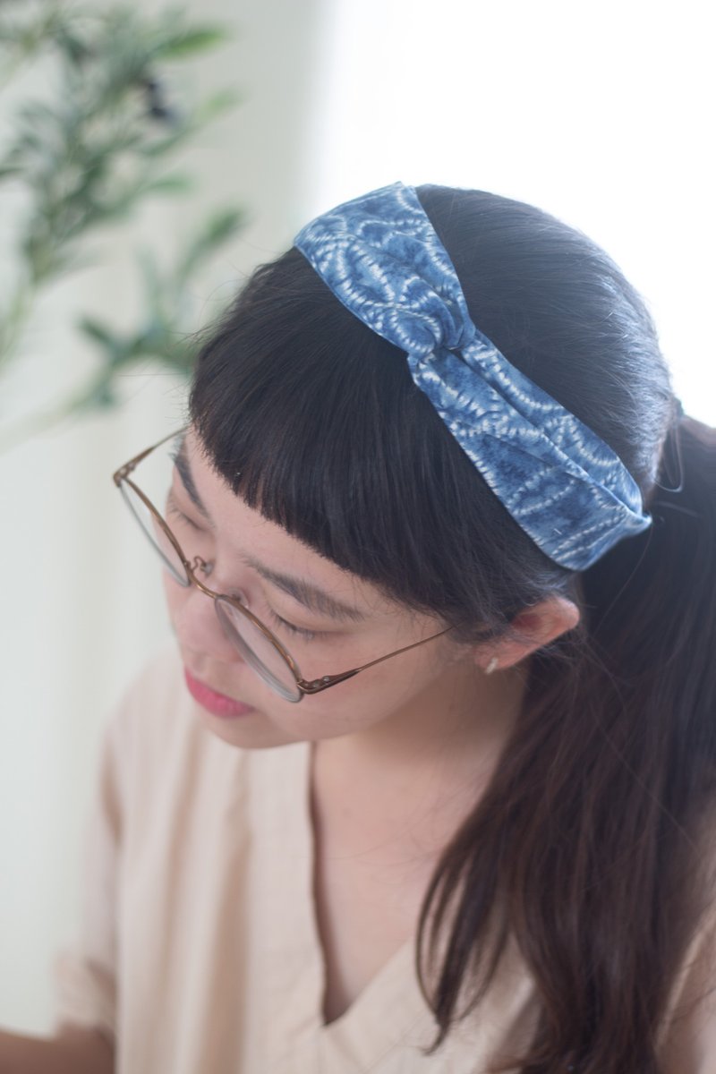 手作交叉发带。海水正蓝 - 发带/发箍 - 棉．麻 蓝色