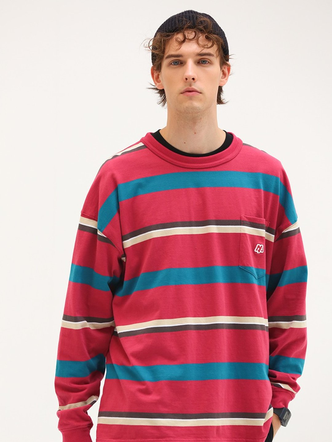 DAKYAM Stripe Oversize L-S TEE 彩色拼色条纹口袋长袖T恤 - 男装上衣/T 恤 - 棉 多色