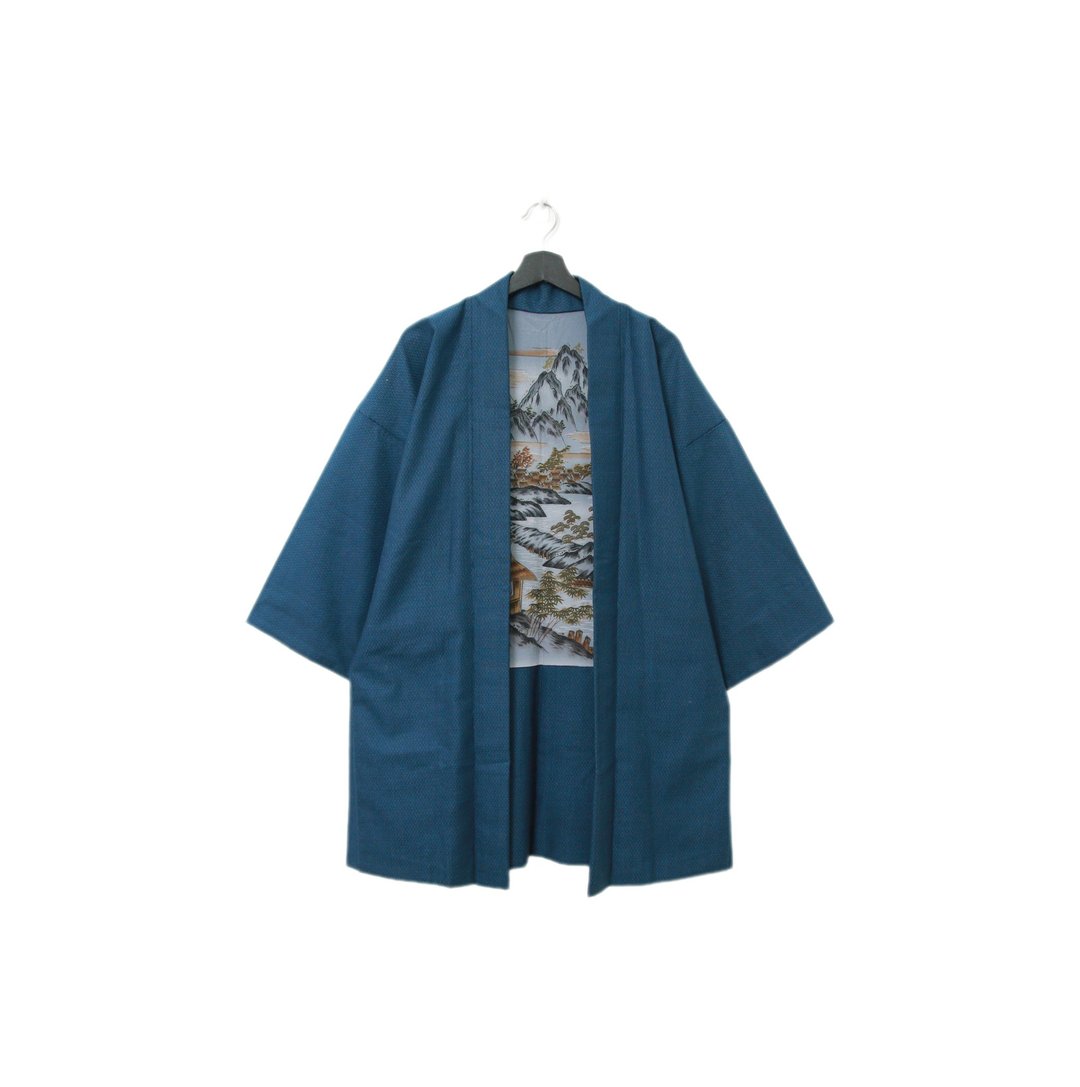 Back to Green-日本男款羽织 壮丽山林与屋 M-15/vintage kimono - 男装外套 - 丝．绢 