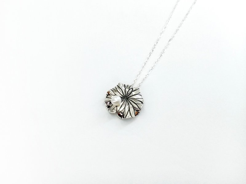 刻一幅画系列   荷叶1号 坠链\项链 16~18寸链(可调整) - 项链 - 纯银 