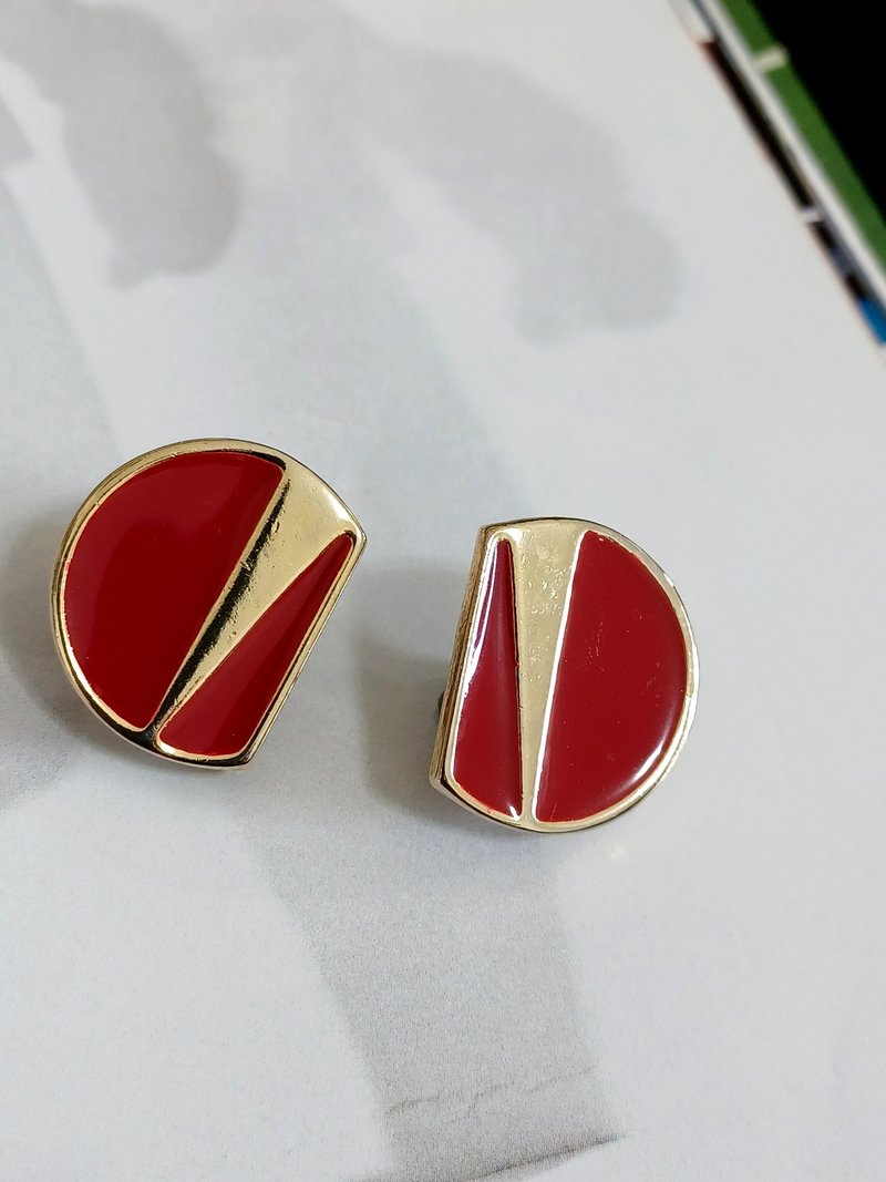 vintage jewelry  典雅亮彩红色珐琅 夹式耳环 - 耳环/耳夹 - 其他金属 