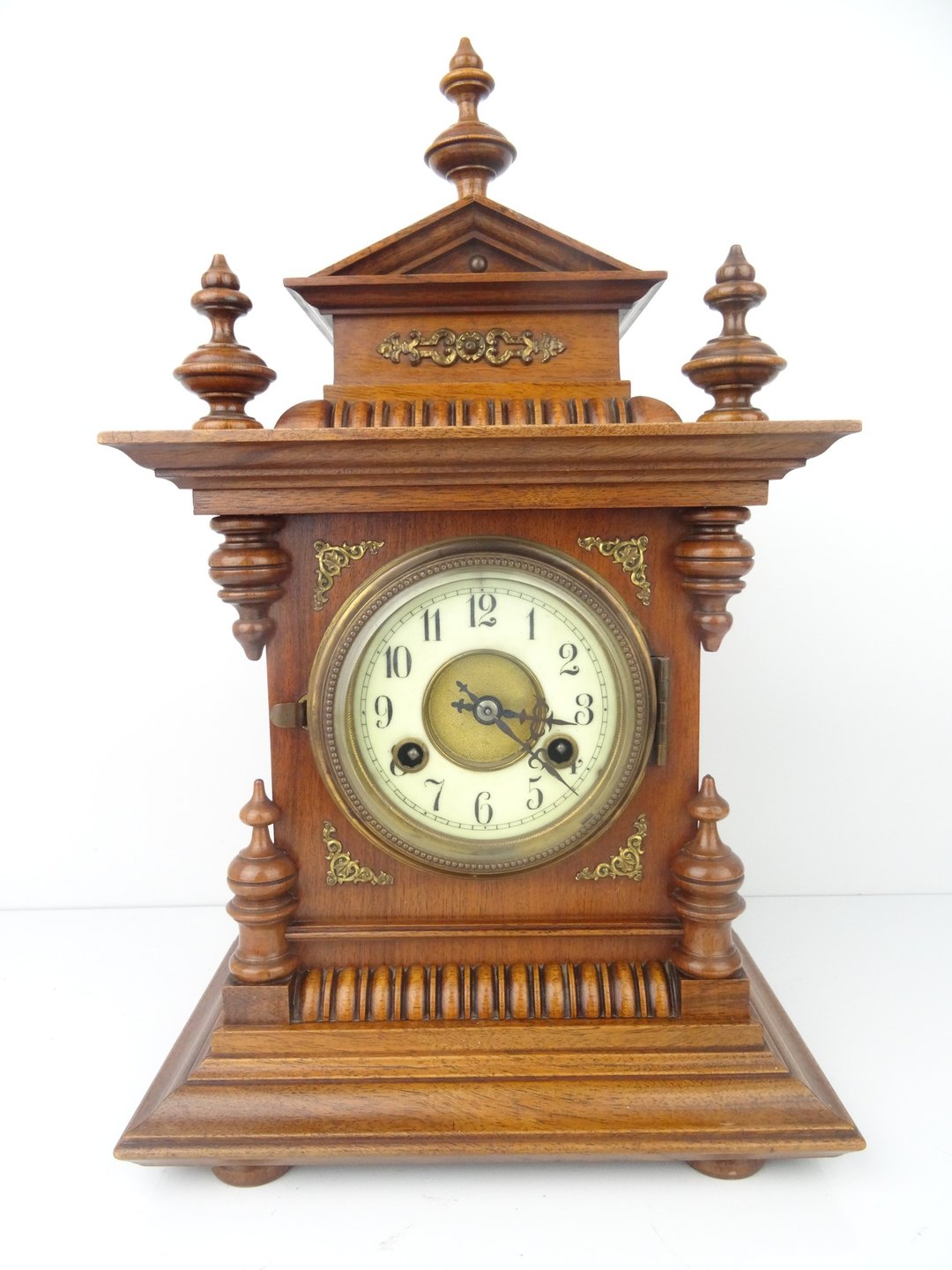 German Antique Mantel Bracket Clock Art Deco Junghans Castle 1920s Black Forest - 时钟/闹钟 - 木头 咖啡色
