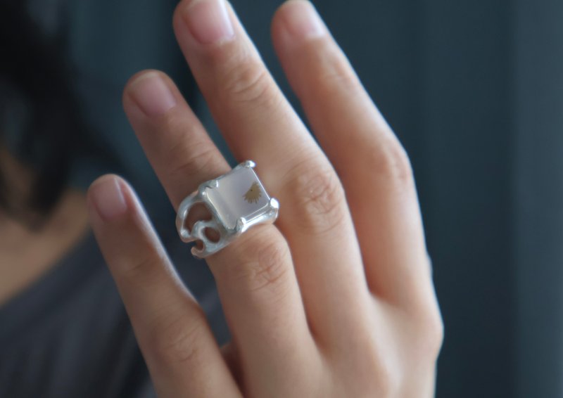 原创手工990银镶嵌海洋玉髓纯银指环开口戒指 港码8-10号 - 戒指 - 纯银 银色