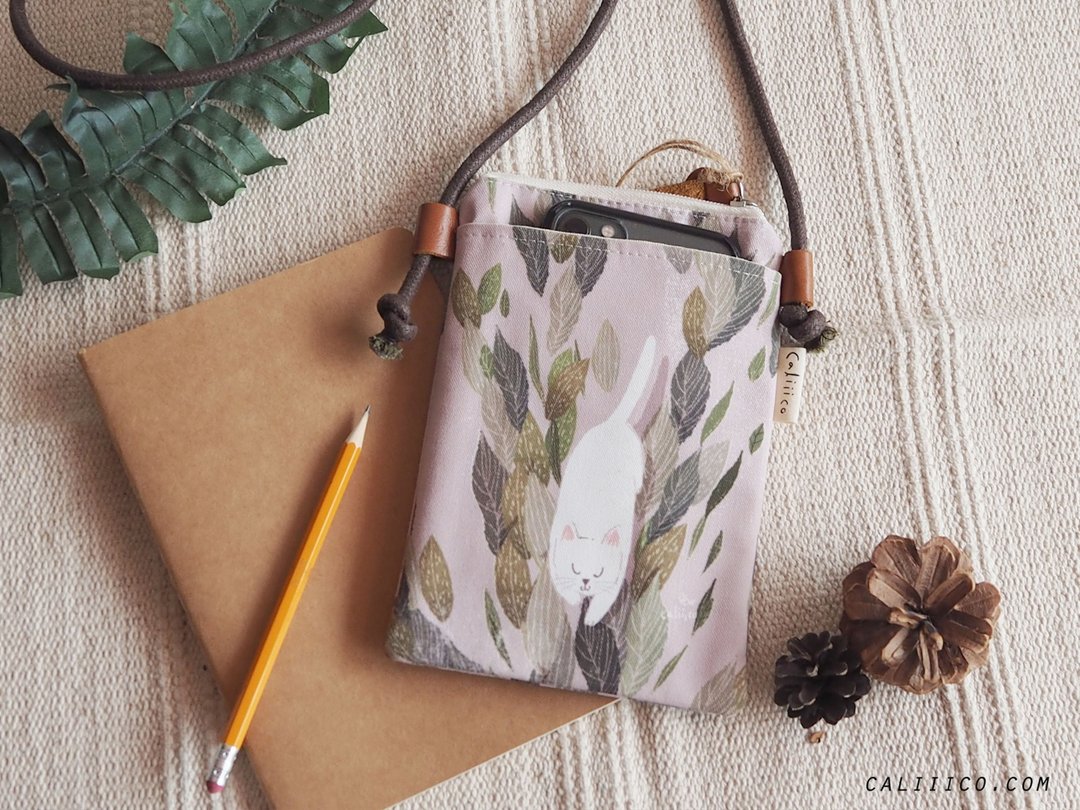 crossbody bag with white cat - 侧背包/斜挎包 - 棉 黄色