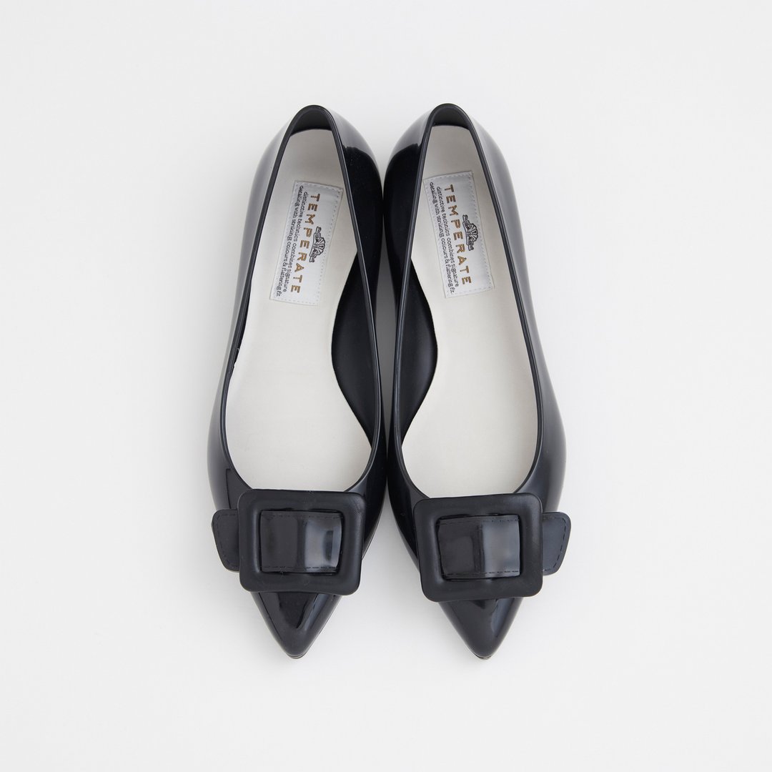 NINA (BLACK) PVC POINTED TOE FLATS pointed toe pumps - 雨鞋/雨靴 - 防水材质 黑色