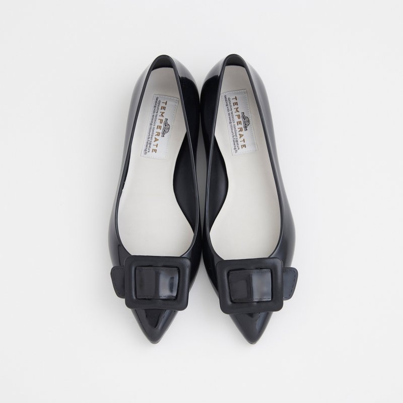 NINA (BLACK) PVC POINTED TOE FLATS pointed toe pumps - 雨鞋/雨靴 - 防水材质 黑色