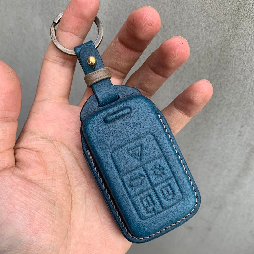 Volvo 汽车钥匙皮套 富豪 v40 v90 s60 xc40 xc60 xc90 v70 v90 - 钥匙链/钥匙包 - 真皮 卡其色