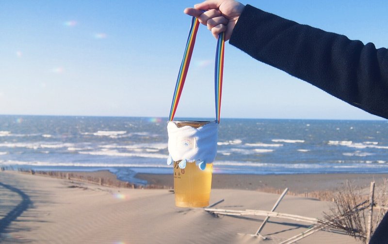 气象心情 - 彩虹 / 闪电 / 雨 环保 饮料提袋 - 雨过天晴 -漂浮版 - 随行杯提袋/水壶袋 - 棉．麻 白色
