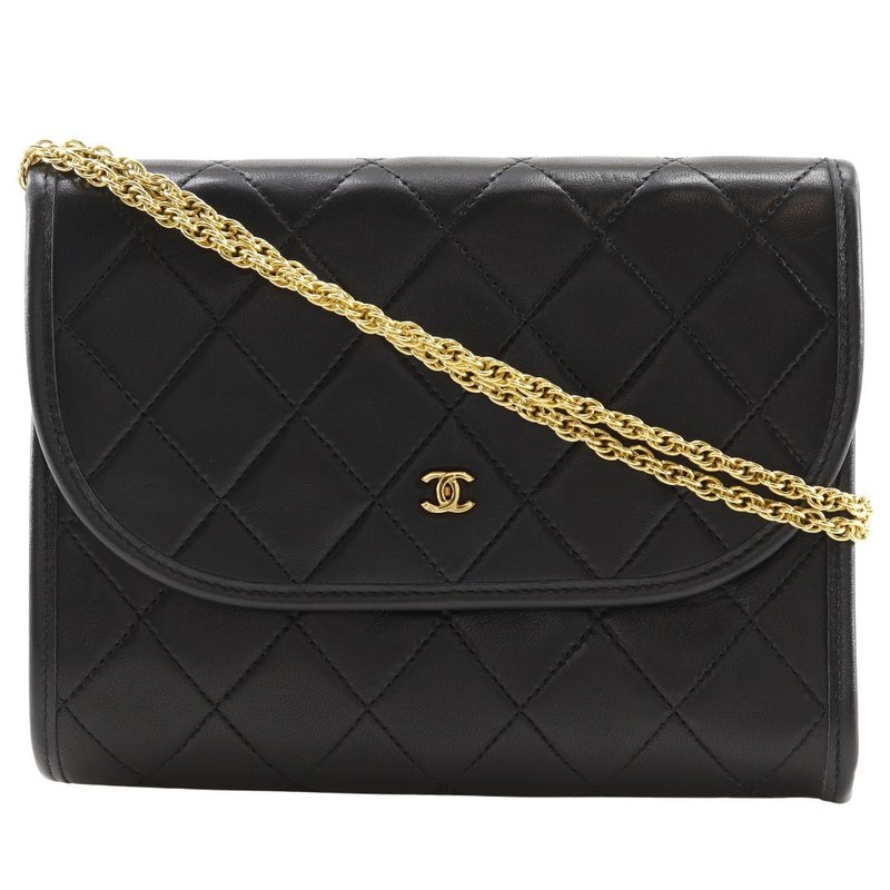 二手 Chanel Matelasse 迷你链单肩包，黑色小羊皮，C00060，女士，日本直邮 - 侧背包/斜挎包 - 真皮 黑色