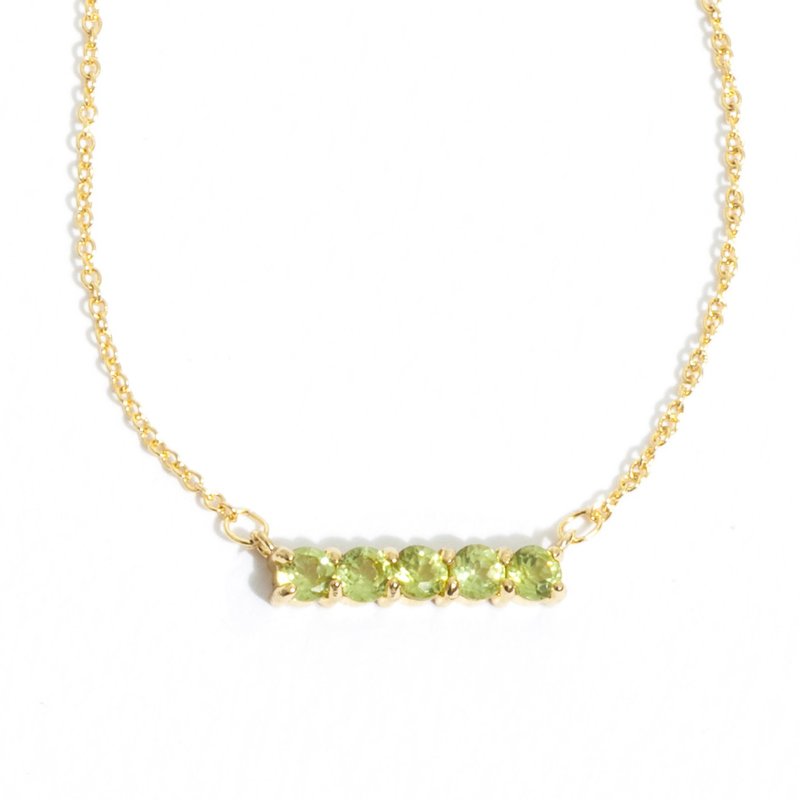 Josie橄榄石项链 横条设计 锁骨链 古典玫瑰式切工 精镀14k金 独 - 项链 - 半宝石 绿色