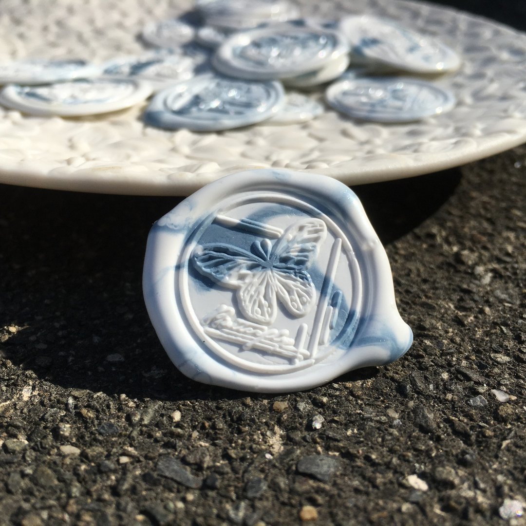 晴空。大理石纹。手工封蜡章贴纸/手帐/包装/邀请函/喜帖适用 - 贴纸 - 蜡 蓝色