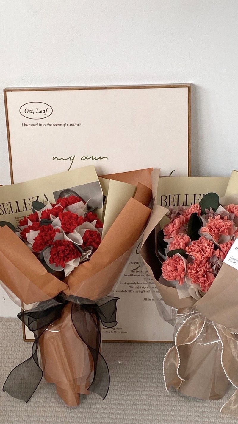 Flora Flower永生康乃馨花束-法式优雅 - 干燥花/捧花 - 植物．花 粉红色