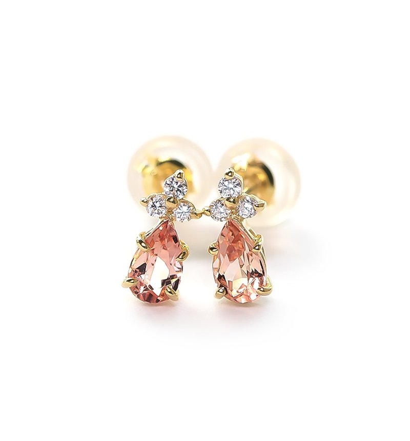 K18 Imperial Topaz & Diamond Post Earrings ~Ello Lilas~ November Birthstone - 耳环/耳夹 - 宝石 橘色