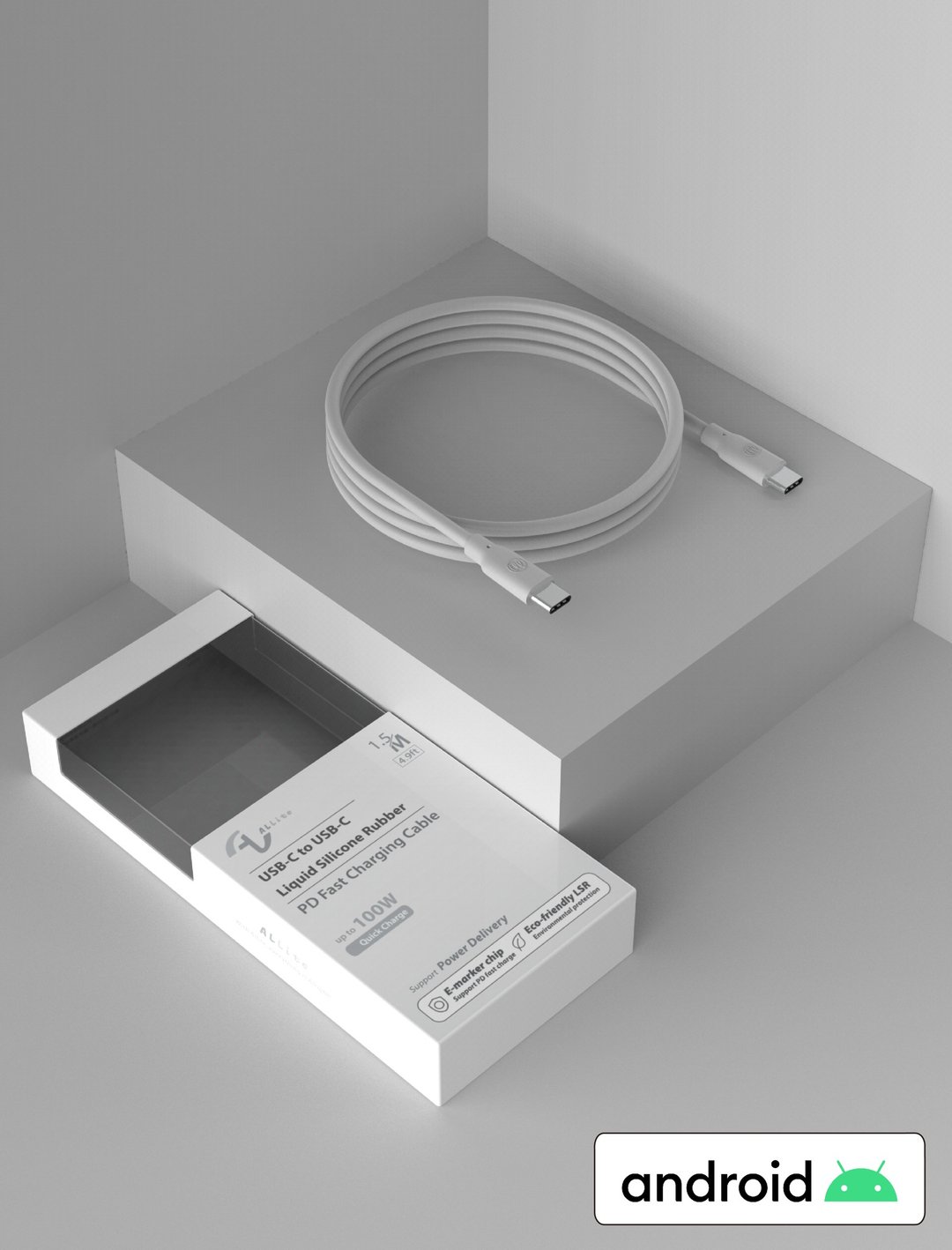 Allite 1.5 M 液态硅胶充电线 /冷雾灰/ (USB-C to USB-C) - 手机充电及周边 - 其他材质 灰色