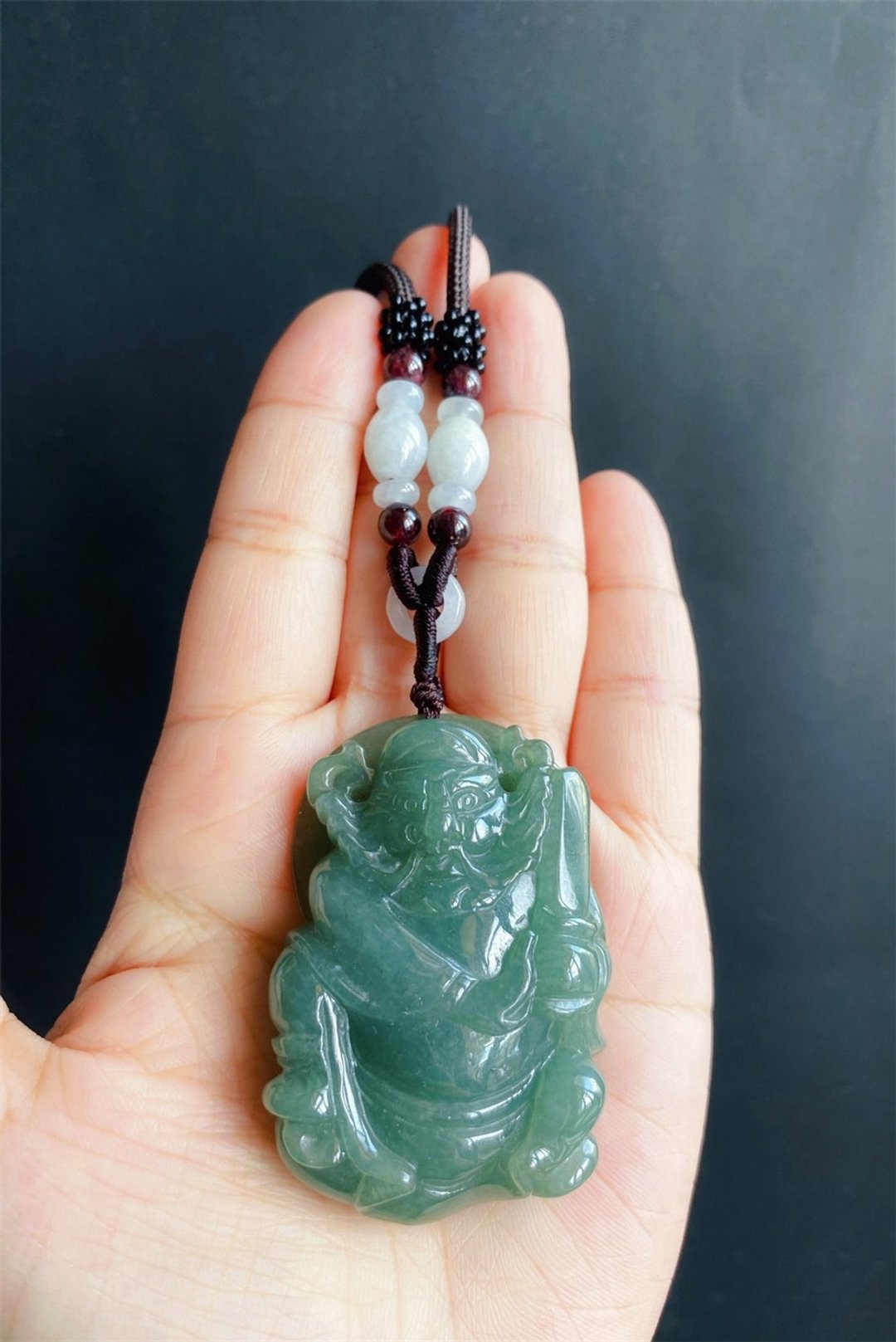 【售出】缅甸天然 翡翠 后庄 油青 翡翠锺馗 项链 辟邪驱魔 父亲 - 项链 - 玉石 绿色