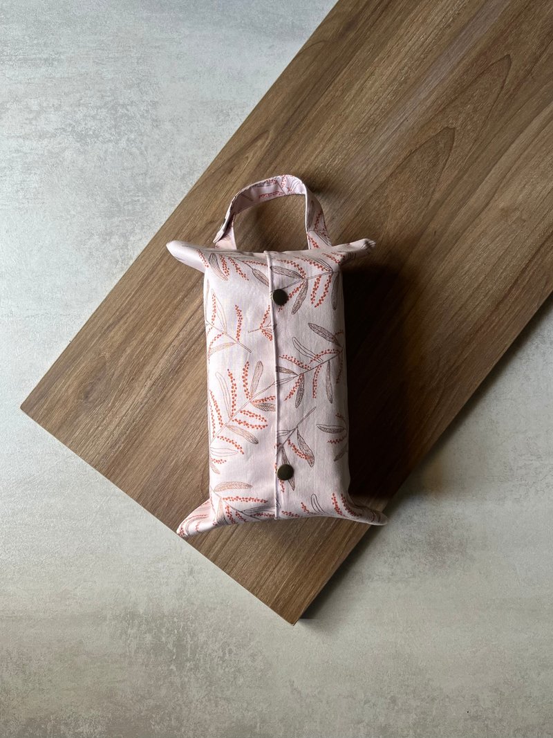 吊挂式卫生纸袋丨粉底线条叶 - 纸巾盒 - 棉．麻 