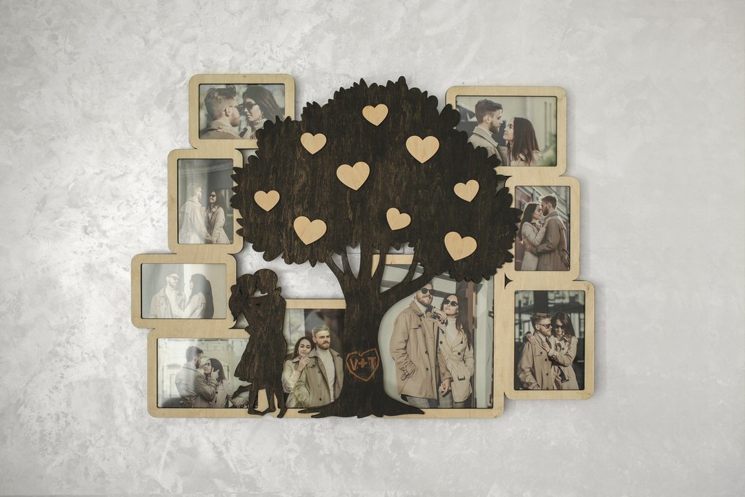 Personalized love photo frame collage Love tree Valentines day picture frame - 墙贴/壁贴 - 木头 多色
