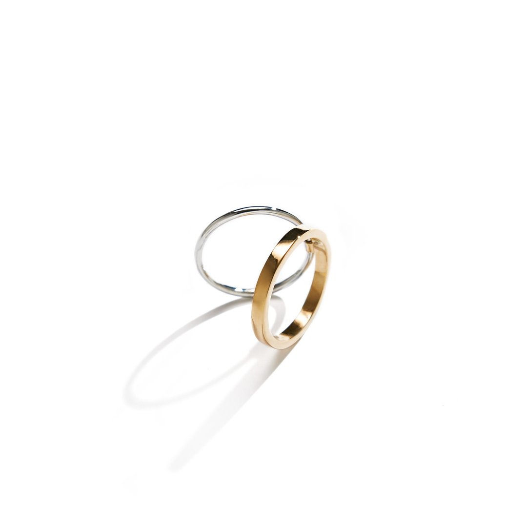 双色双环戒指 925银厚镀18K金 Aaperto Circle Ring - 戒指 - 纯银 金色