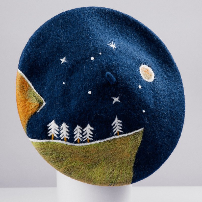 轲人原创设计手工制作羊毛毡DIY小王子的星空贝雷帽画家帽羊毛帽 - 帽子 - 羊毛 