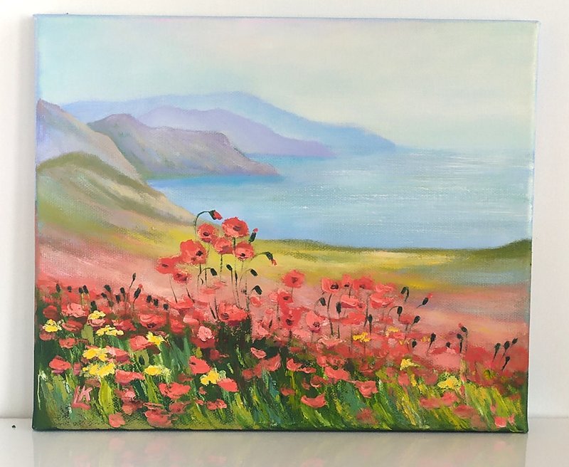 帆布海景油画花卉艺术罂粟花艺术阳光风景墙画 - 墙贴/壁贴 - 棉．麻 多色